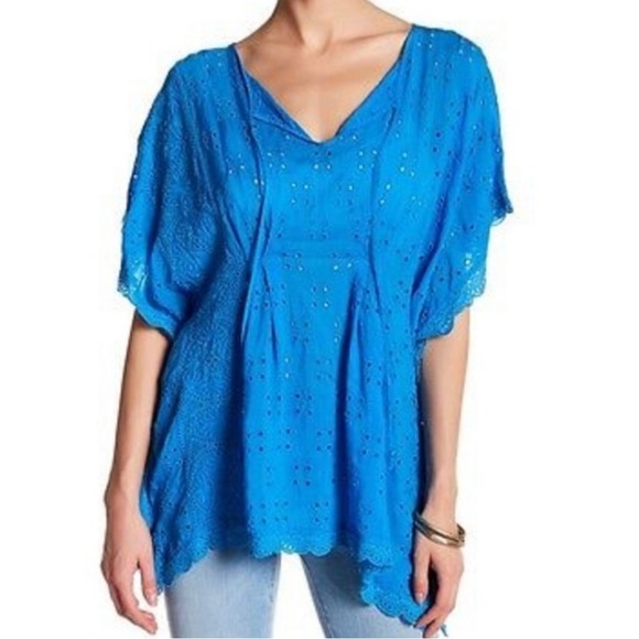 Johnny Was Tops - JOHNNY WAS KEYHOLE PONCHO TOP - Eyelet Blue